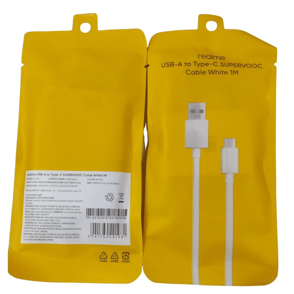 Imported-Realme Supervooc Cable (1m) A to C 8A
