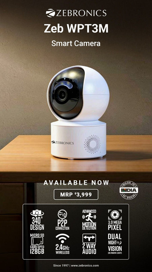 ZEBRONICS ZEB-WPT3M 3M Smart Camera–Wireless Security-Night Vision