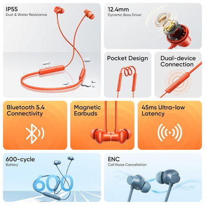 Realme Buds Wireless 5 Lite in Ear Bluetooth Neckband with 12.4 mm Dynamic Bass Boost Driver,Upto 35 Hours Playback