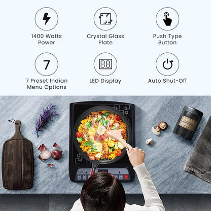 Candes 1400W Induction Cooktop (Black, Push Button)