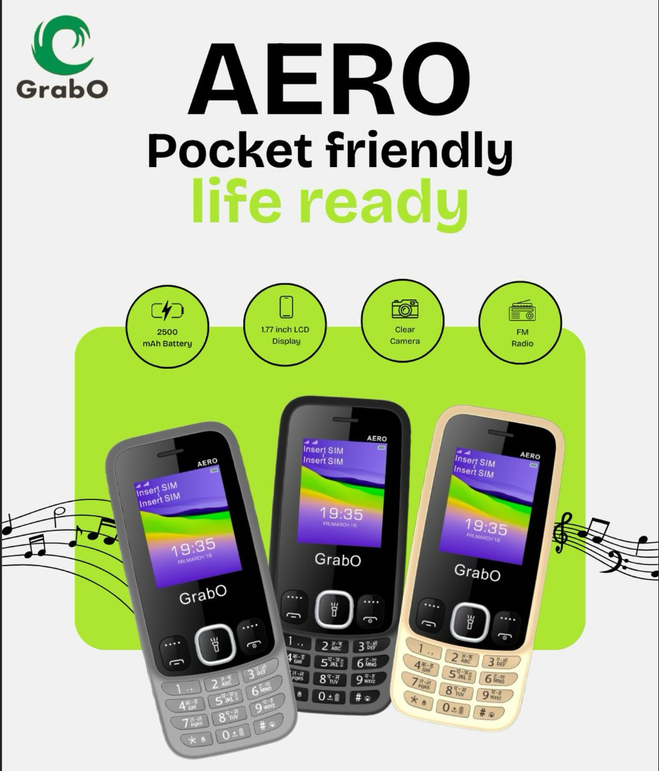 GrabO AERO | Dual SIM Keypad Mobile | 2500mAh Battery | Wireless FM | Torch | Auto Call Recording | 1.77″ Display | Music/MP3 Player