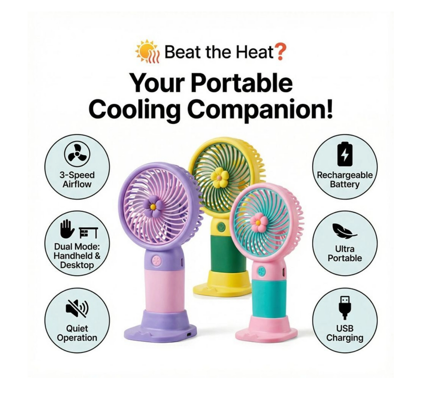 Rechargeable mini Fan (Pack of 10pc)